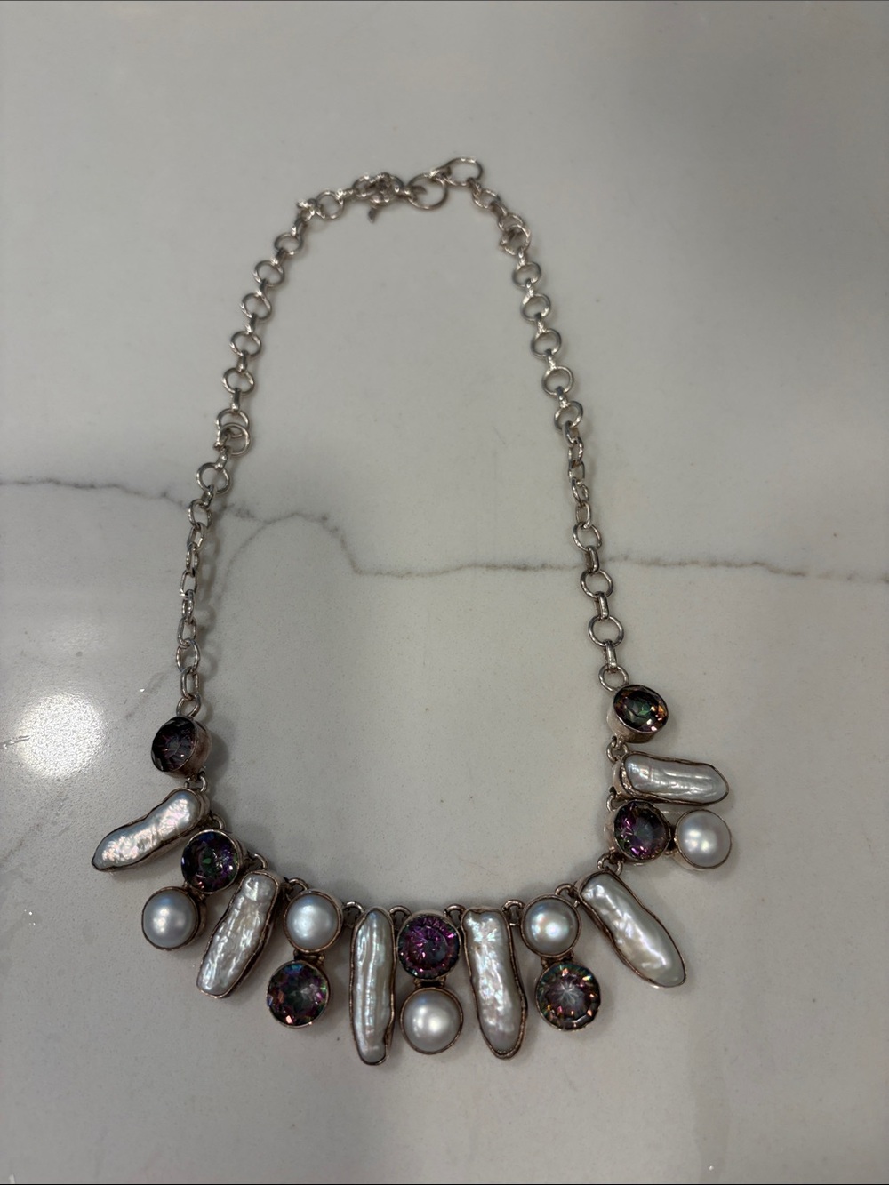Chunky chandelier sterling silver necklace